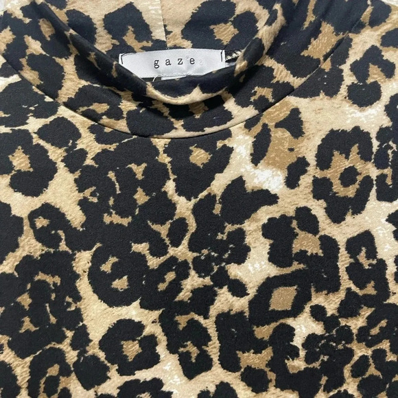 Leopard Print High Collar Long Sleeve Bodysuit Large - Picture 2 of 4